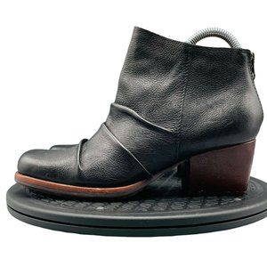Kork Ease Kissel Leather Ankle Boots Black Ruched Bootie Chunky Heel Women 8.5